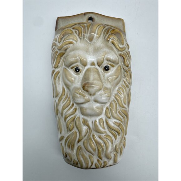 Vintage MCM Ceramic Lion Head Wall Pocket Planter Houseplant Decor 3D Jungle - Picture 1 of 13